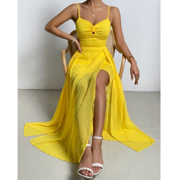 Luxe Swiss dot front tie backless wrap cami maxi dress - Picture 9 of 14